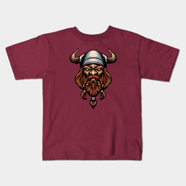 Cool Ginger Viking Head Illustration Kids T-Shirt by SLAG_Creative